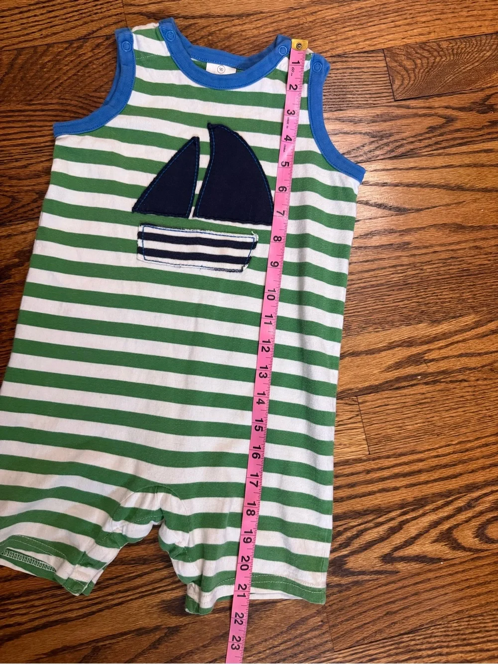 Hanna Andersson 2T Sailboat Striped Tank Romper Green White Cotton Nautical